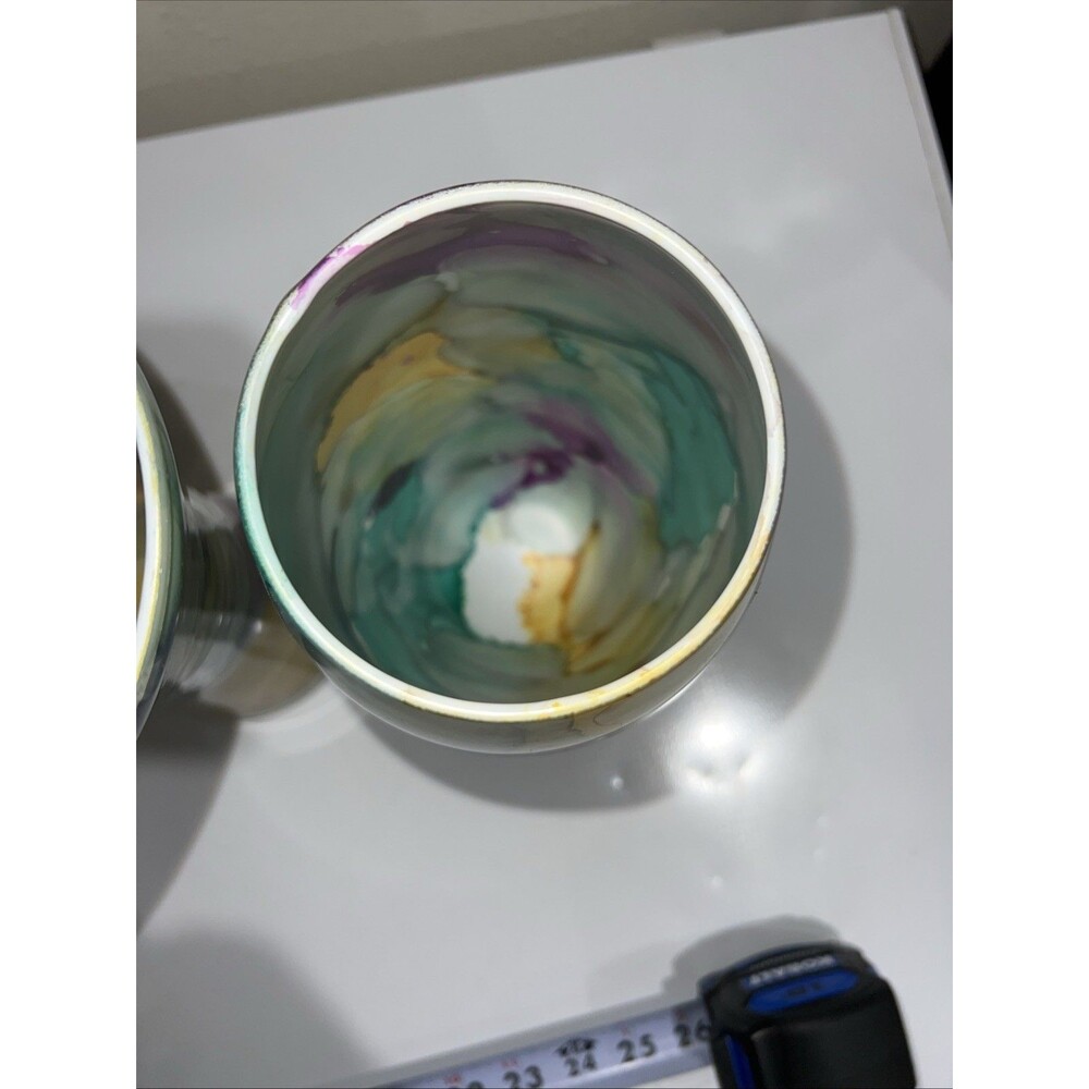 Swirl Vase Reverse Painted Watercolor Art Glass Italy Lot Of 2 Blue Purple Etc - Picture 13 of 13